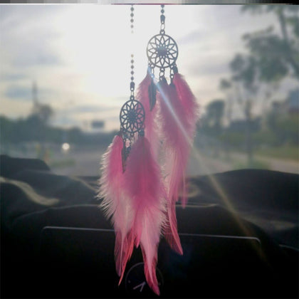 Color: Pink, Style: Double circle - Dreamcatcher hanging pendant car