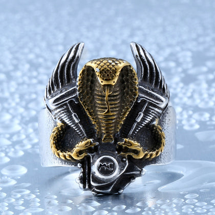 Size: Number 12, Color: Gold - Stainless steel cobra motorcycle ring