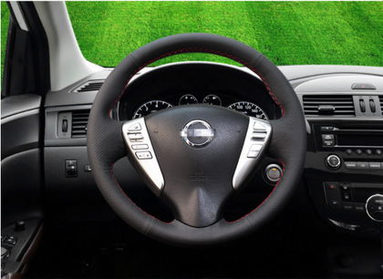 Hand-stitched leather steering wheel cover