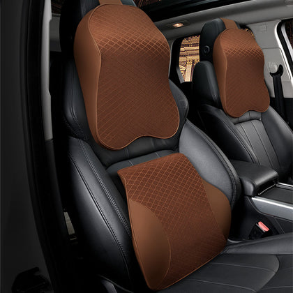 Color: Coffee, style: Set - Car Headrest Waist By Breathable Mesh High Resilience