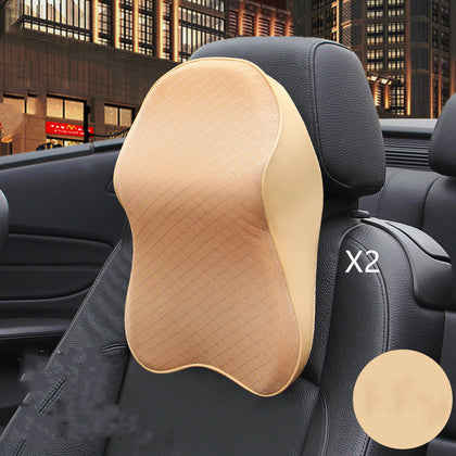 Color: Beige, Size: S, Quantity: 2PC - Car headrest lumbar support neck pillow for car