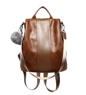 Color: Brown - 2021 new soft leather backpack female large capacity retro wind backpack multi-function bag dual-use