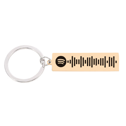 Color: Golden - Personalized Music Spotify Scan Code Keychain for Women Men Stainless Steel Keyring Custom Laser Engrave Spotify Code Jewelry