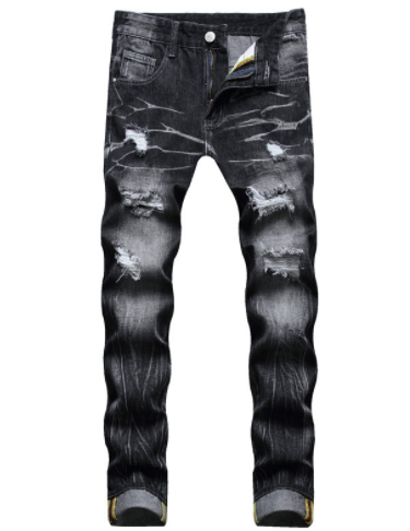 Size: 35 - MCCKLE Hi-Street Mens Ripped Biker Jeans Black Slim Fit Motorcycle Jeans Men Vintage Distressed Denim Jeans Trousers Pants