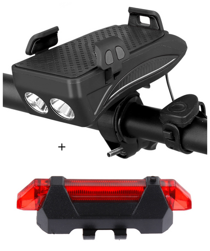 Color: Black Set, style: 4000 mAh - Motorcycle Bicycle Phone Holder Support Charging For Cell Phone With Bike Bell Power Bank Bicycle Front Lamp Flashlight