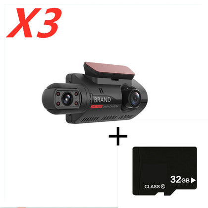 Color: Black with 32G Memory card 3PC - Hidden Driving Recorder 3 Inch IPS Screen, Front HD And Rear Non-Light Night Vision Dual Recording