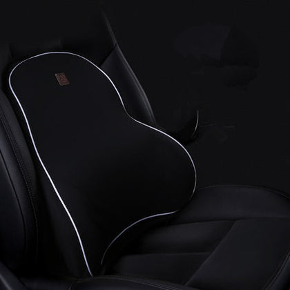 Color: Black white Cushion - Car Memory Foam Headrest Lumbar Cushion Set
