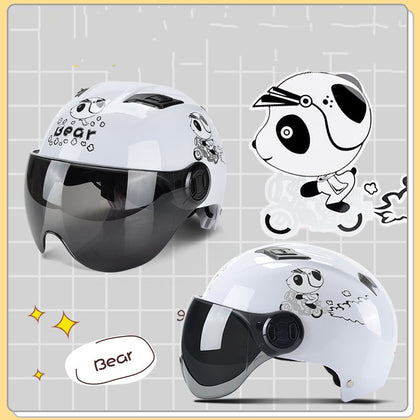Color: White locomotive - Winter Warm Battery Car Helmet Cute Korean Helmet