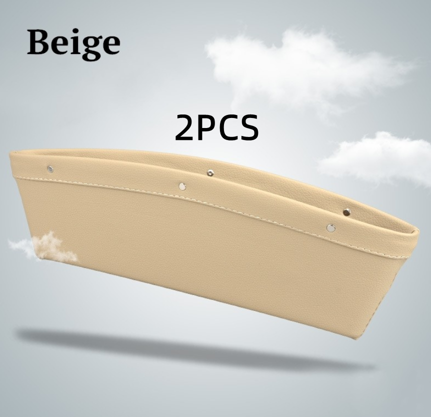 Color: Beige, quantity: 2pc - Car Organizer Box Caddy Catcher PU Leather Seat Gap Storage Bag