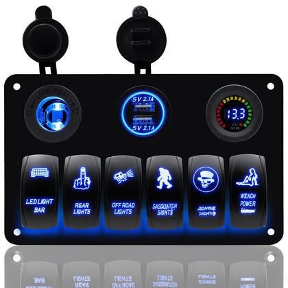6-Position Ship Switch Panel Dual USB Charger + Color Screen Voltmeter + Cigarette Lighter Combination