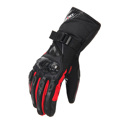 Color: Long red, Size: M - Riding motorcycle full finger gloves