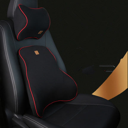 Color: Black red - Car Memory Foam Headrest Lumbar Cushion Set