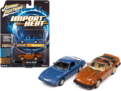 1982 Mazda RX-7 Blue Metallic and 1981 Datsun 280ZX Orange Mist Metallic 