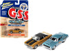 1964 Dodge 330 "Mr. Norm - Grand Spaulding Dodge" Blue Metallic and 1971 Dodge Demon GSS Butterscotch Orange with Black Top and Stripes "Mr. Norm GSS" Series Set of 2 Cars 1/64 Diecast Model Cars by Johnny Lightning