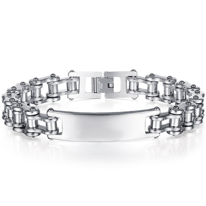 Color: Silver - Titanium Steel Men's Motorcycle Chain Bracelet